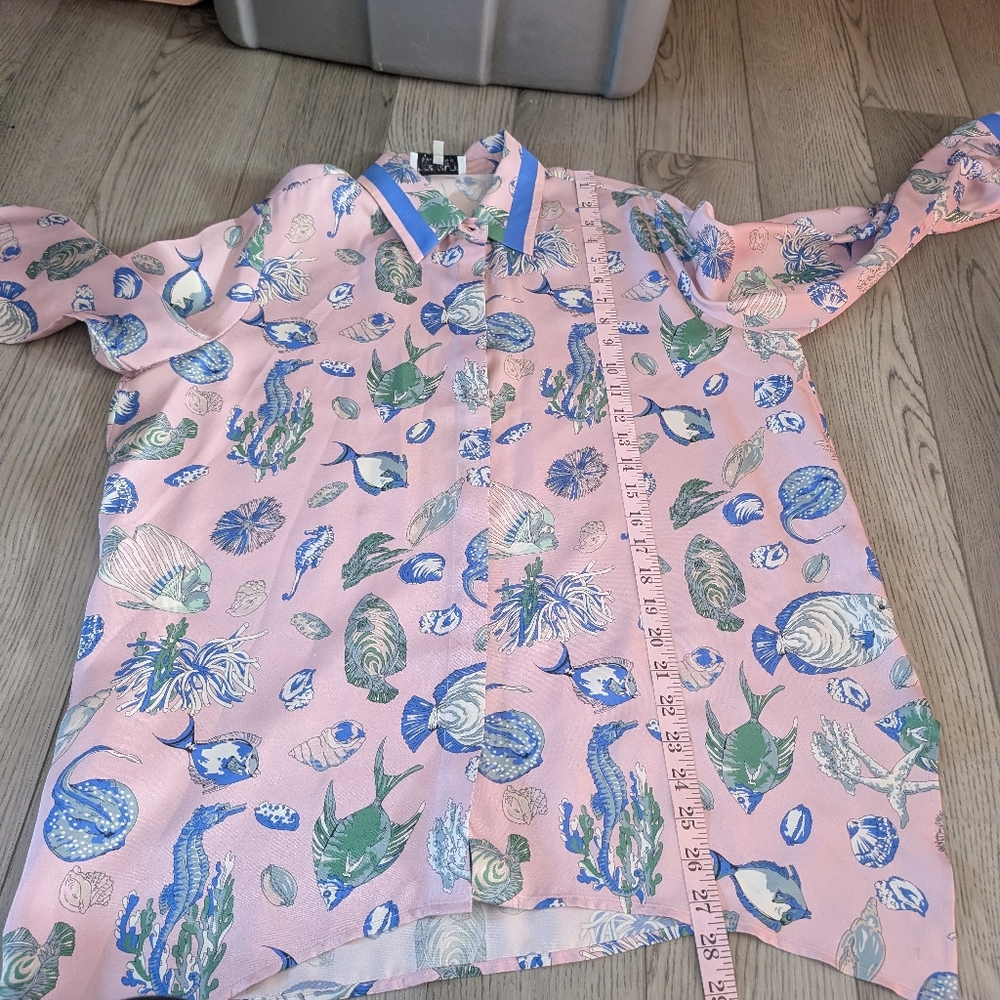 Nina Raynor Silk Fish Seahorse Shell Button Down Quirky Size 10‎ - Picture 8 of 8